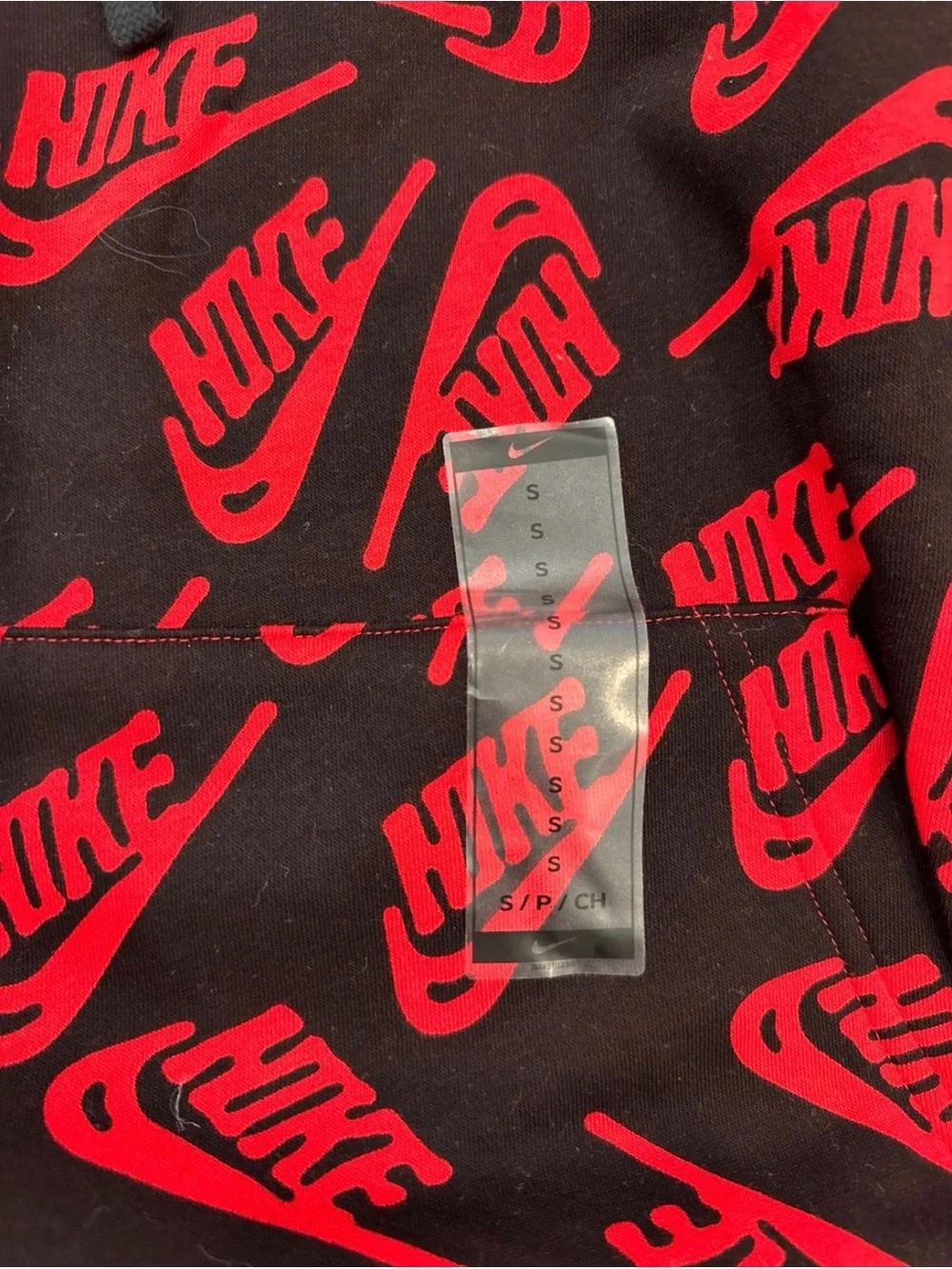Nike Black Hoodie with Red Allover Logo Print